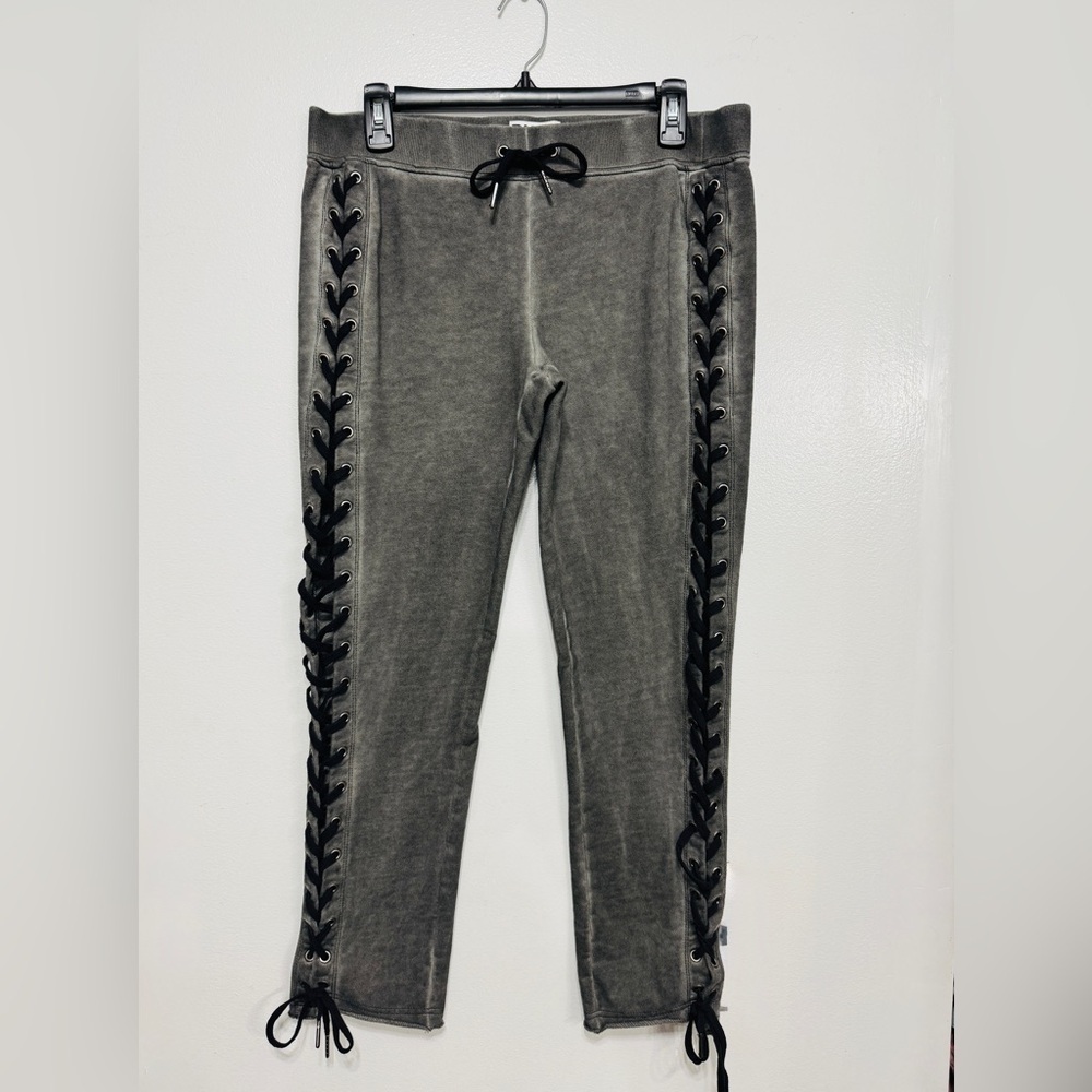 Pam & Gela Women Grey Acid Wash Lace Up Side Sweatpants Joggers Size Medium